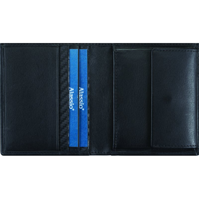 Alassio mini portemonnee leer, staand formaat, zwart, 90×100 mm